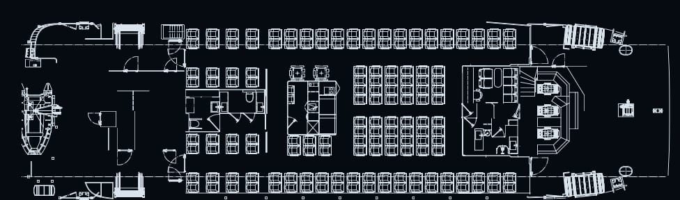 OBLUE AERO 36 general arrangement — main deck plan with 150 seats