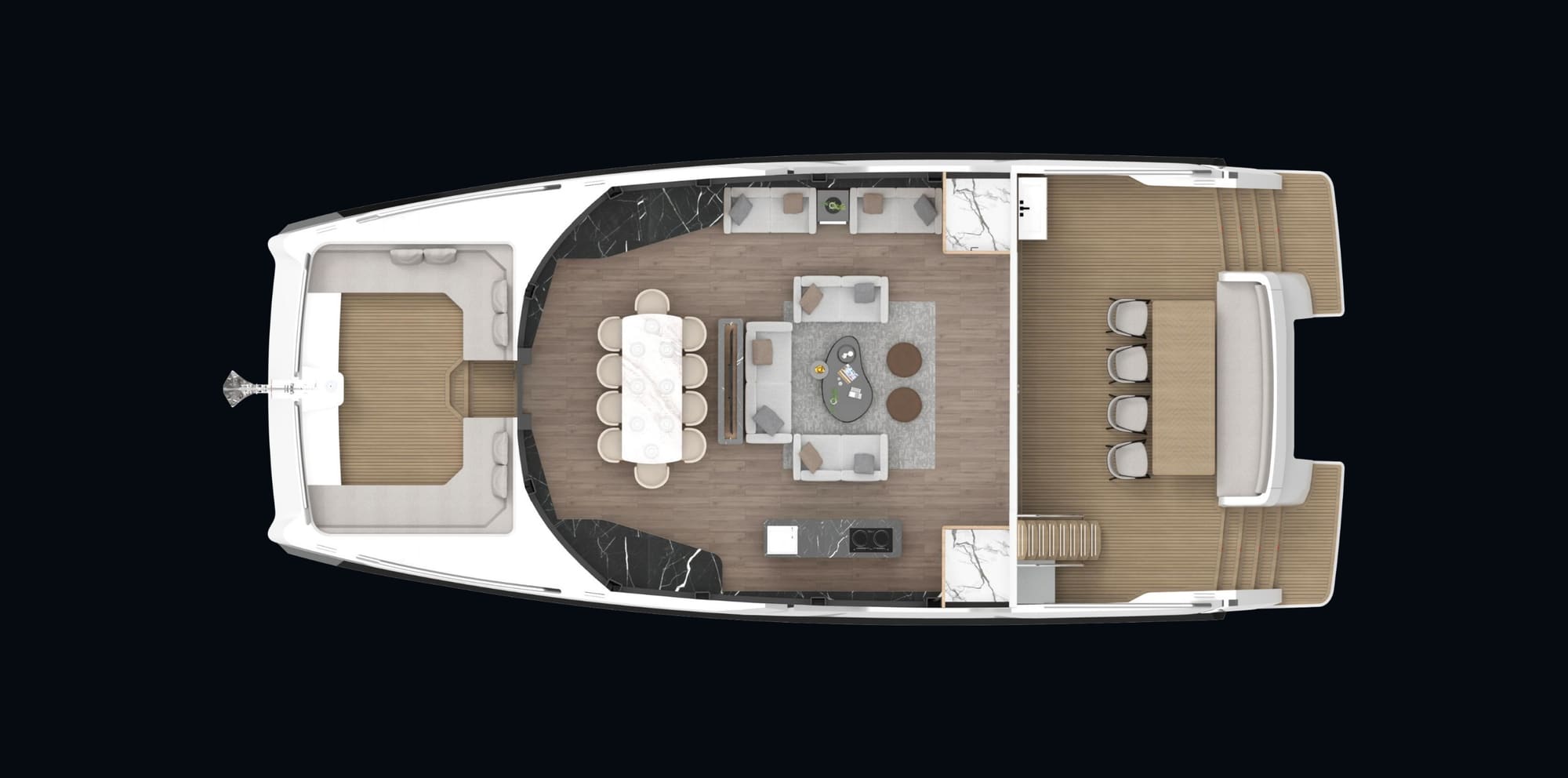 OBLUE 55 deck plan — salon and dining layout