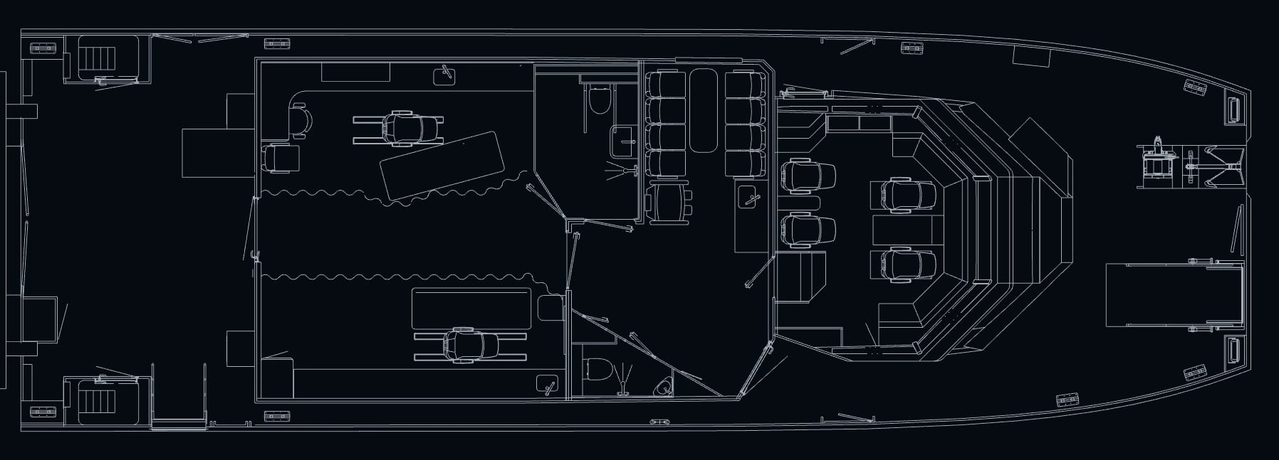 OBLUE MEDIC 22 main deck plan — ambulance room amidships with two stretcher positions